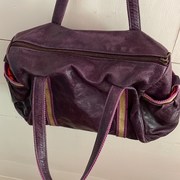 Brontibay Paris Purple Leather and Gold Bowling Handbag - Picture 8 of 13
